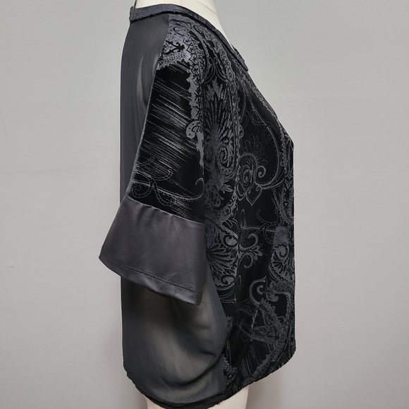 Bke black paisley velvet faux leather chiffon combo blouse size large - Picture 6 of 11